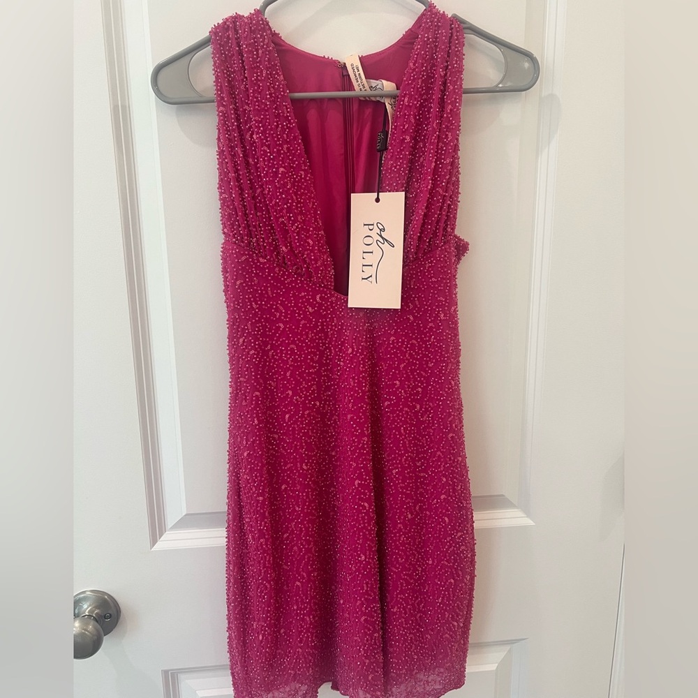Oh Polly Fuchsia Beaded Backless Dress